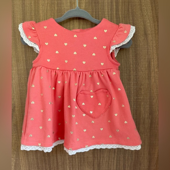 Isaac Mizrahi coral dress with golden hearts and lace trim - Picture 1 of 4